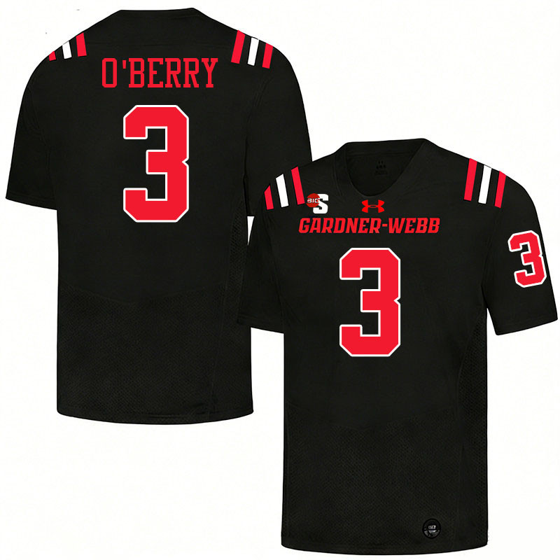 Gardner-Webb Runnin' Bulldogs #3 Antonio O'Berry College Football Jerseys,Uniforms-Black